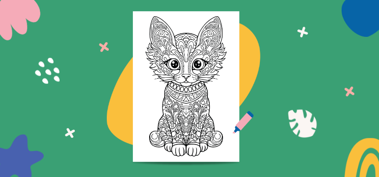 Cute Cat Coloring Page for Kids